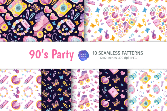 90s Watercolor Seamless Patterns, Retro: A Practical Digital Asset for Themed Design Projects