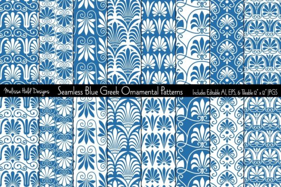 Blue White Greek Ornamental Patterns: A Versatile Design Resource for Timeless Aesthetics