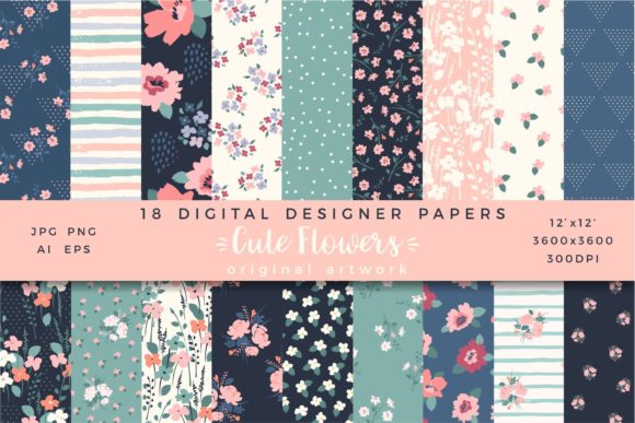 Cute Flowers Seamless Patterns: 18 Designs for Creators