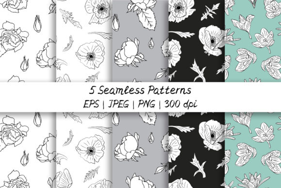 Poppy Crocus Rose Floral Repeat Patterns for Creative Projects
